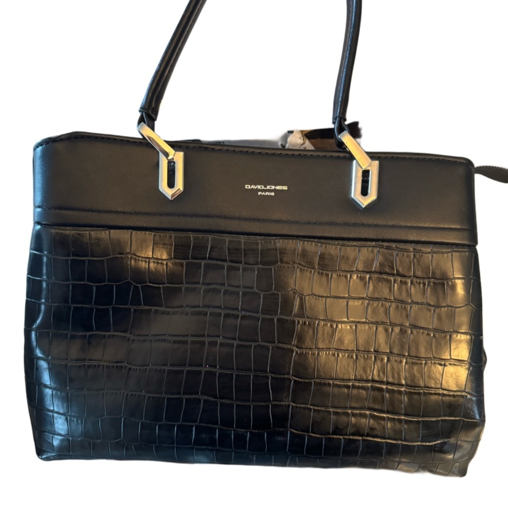 Black Croc-Embossed Satchel